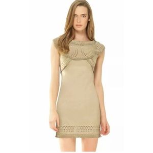 Max Studio micro suede laser cut fringe dress. Size small
